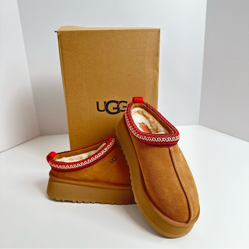 Women UGG Tazz Platform Slipper 1122553 Chestnut Suede Upper 100% Original Size7